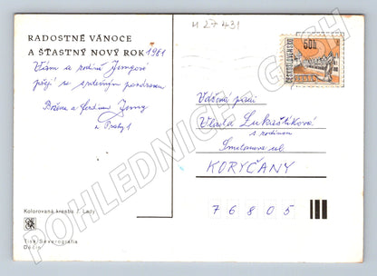 Pohlednice Vánoční Josef Lada zasněžená vesnice 1981 (M27431)