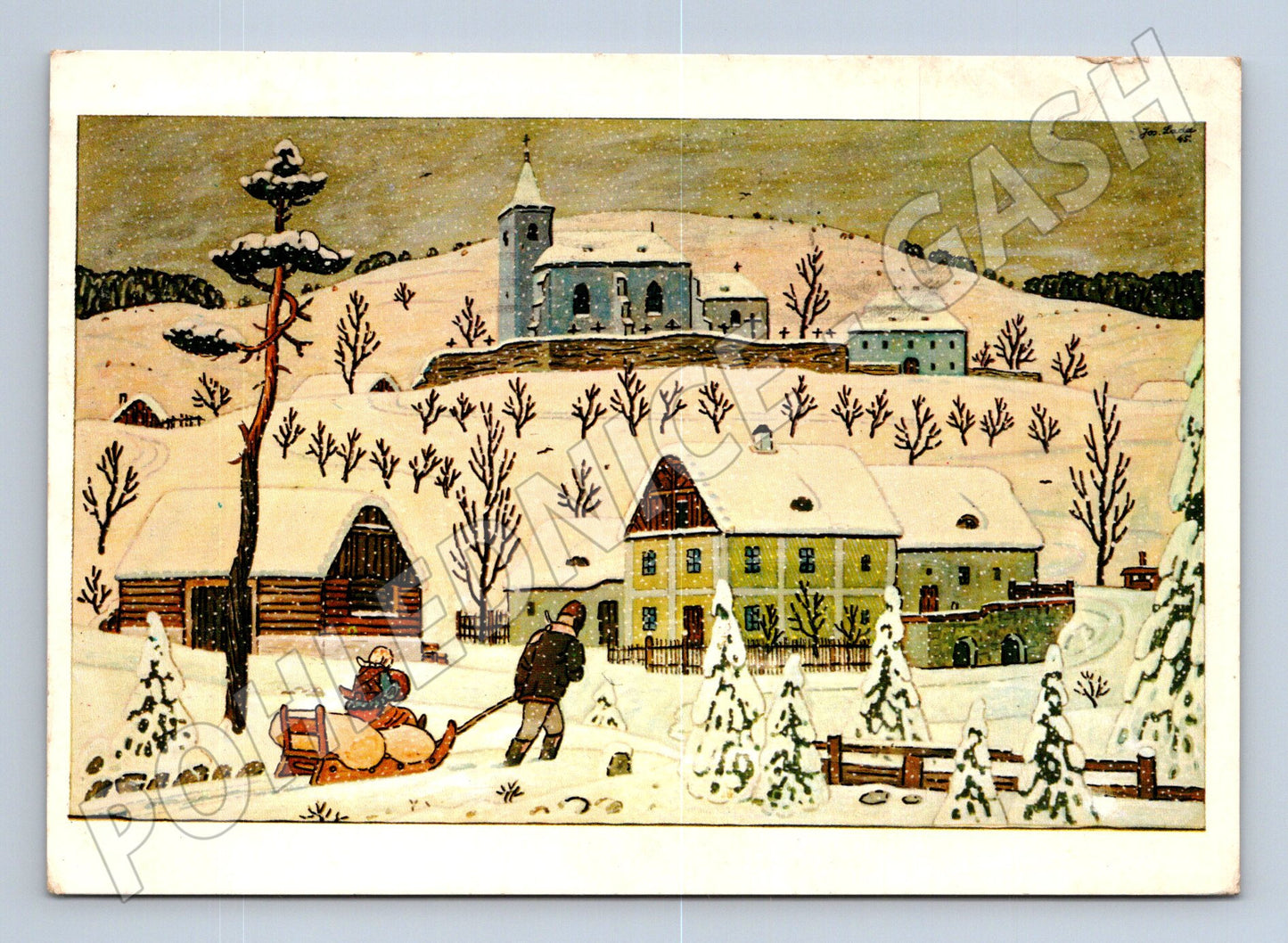 Pohlednice zimní vesnice Josef Lada 1984 (M27437)
