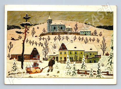 Pohlednice zimní vesnice Josef Lada 1984 (M27437)