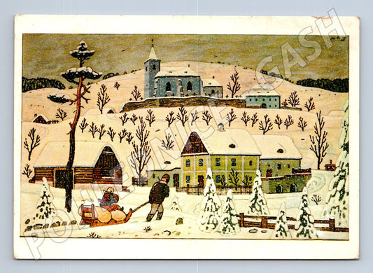 Pohlednice zimní vesnice Josef Lada 1984 (M27437)