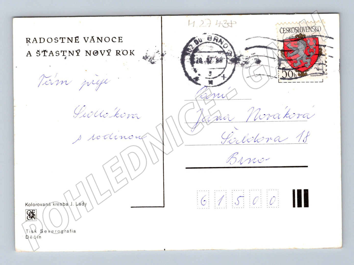 Pohlednice J. Lada Vánoce zimní vesnice 1968 (M27438)