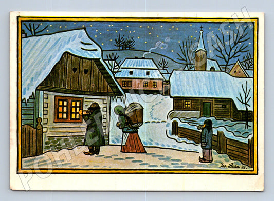 Pohlednice zimní vesnice koledníci Josef Lada 1933 (M27439)