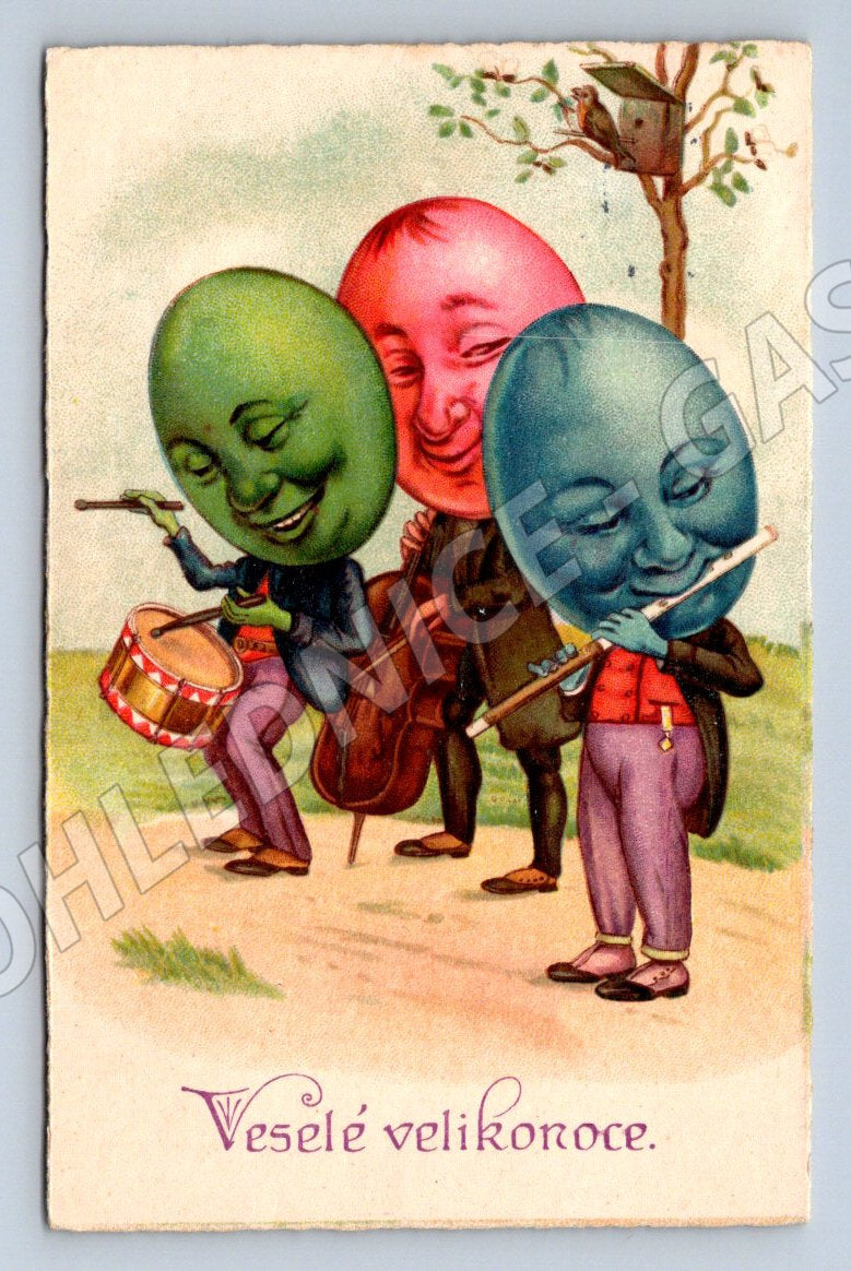 Pohlednice hudebníci Veselé Velikonoce vintage (M2744)
