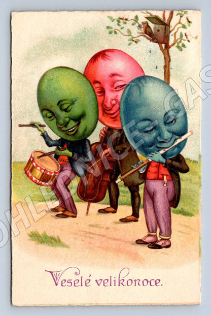 Pohlednice hudebníci Veselé Velikonoce vintage (M2744)