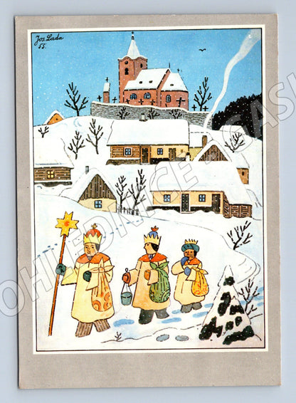 Pohlednice Josef Lada Tři králové zasněžená vesnice 1958 (M27445)