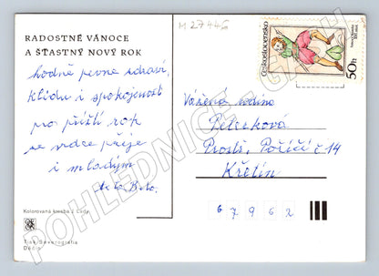 Pohlednice Vánoční Josef Lada s dědou a babičkou 1949 (M27446)