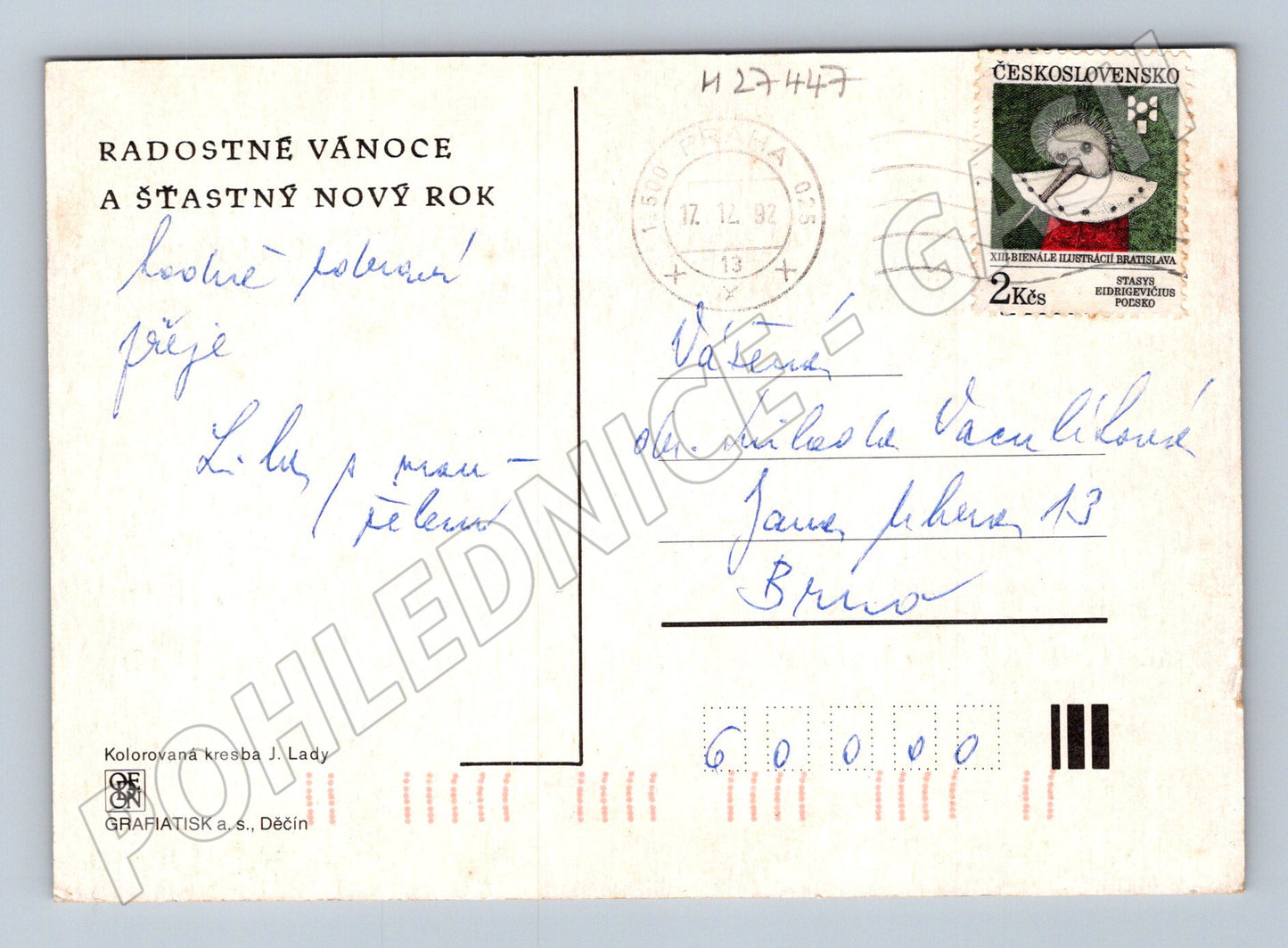 Pohlednice zimní krajina Josef Lada 1992 (M27447)