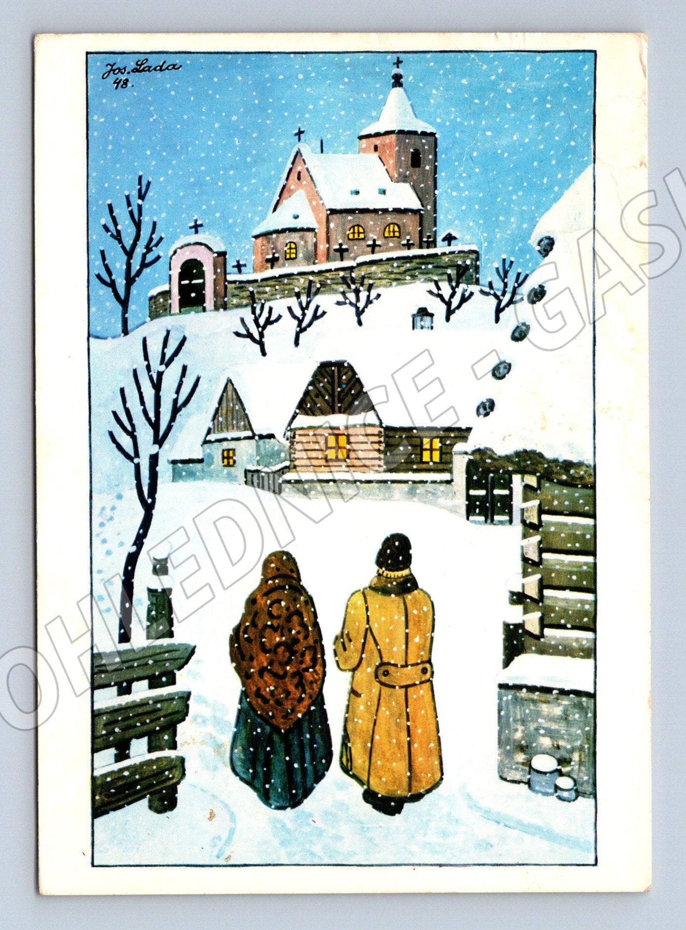 Pohlednice Vánoční motiv Josef Lada 1948 (M27450)