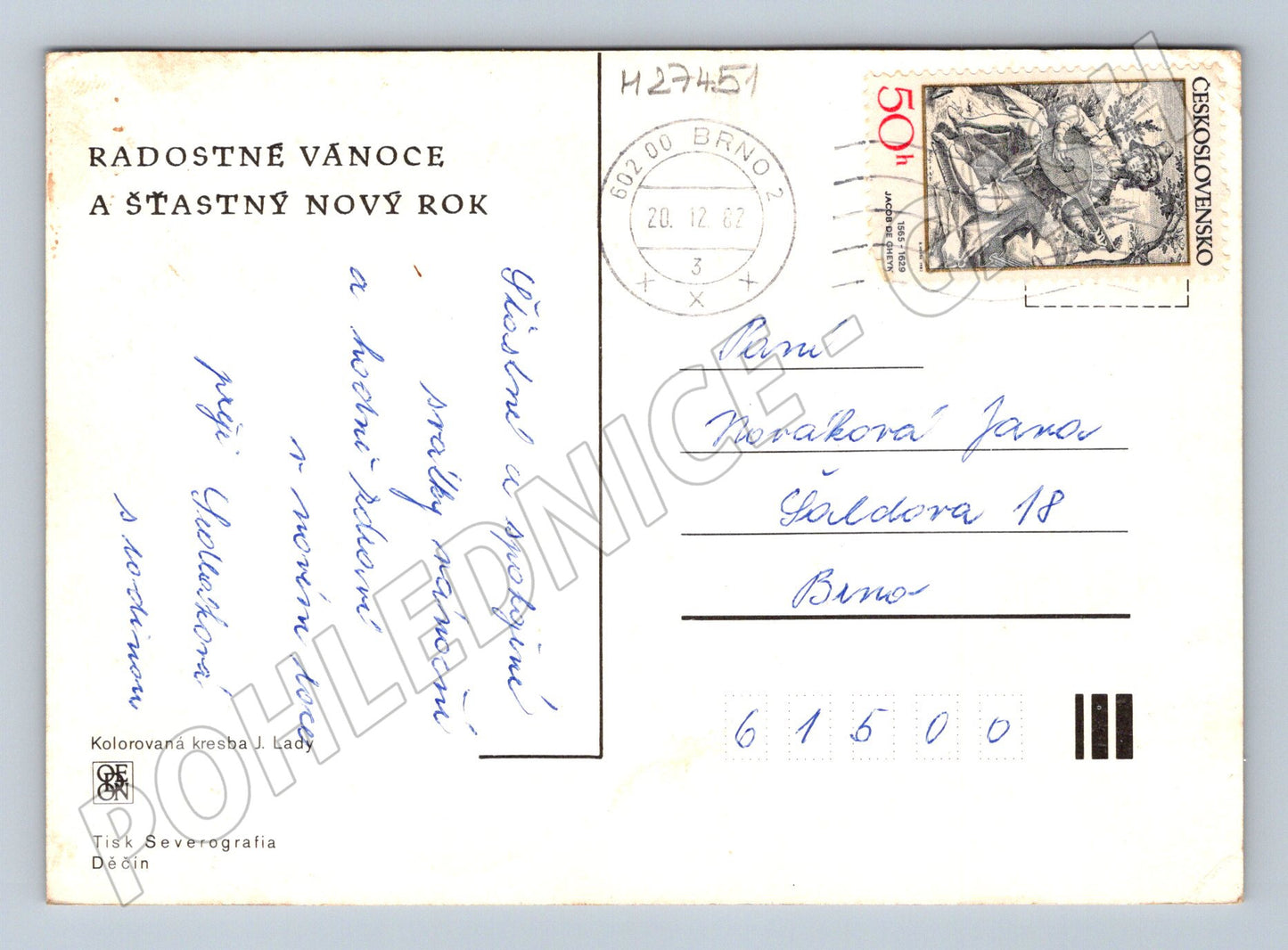 Pohlednice Josef Lada zimní motiv 1949 (M27451)