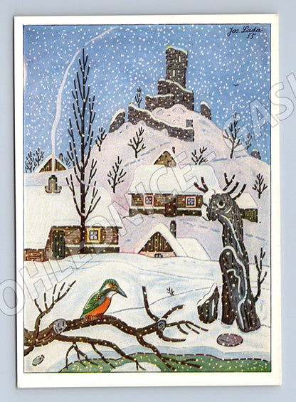 Pohlednice vánoční Josef Lada zimní krajina 1955 (M27452)