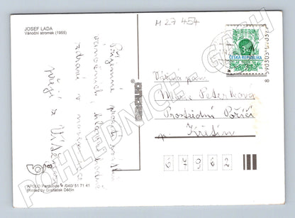 Pohlednice Josef Lada Vánoční stromek zimní motiv 1955 (M27454)