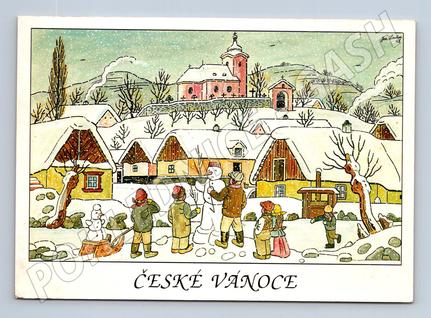 Pohlednice České Vánoce Josef Lada zimní vesnice 1993 (M27457)