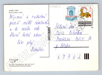 Pohlednice České Vánoce Josef Lada zimní vesnice 1993 (M27457)