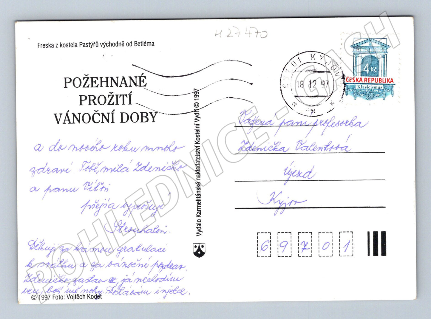 Pohlednice Betlém vánoční freska 1997 (M27470)