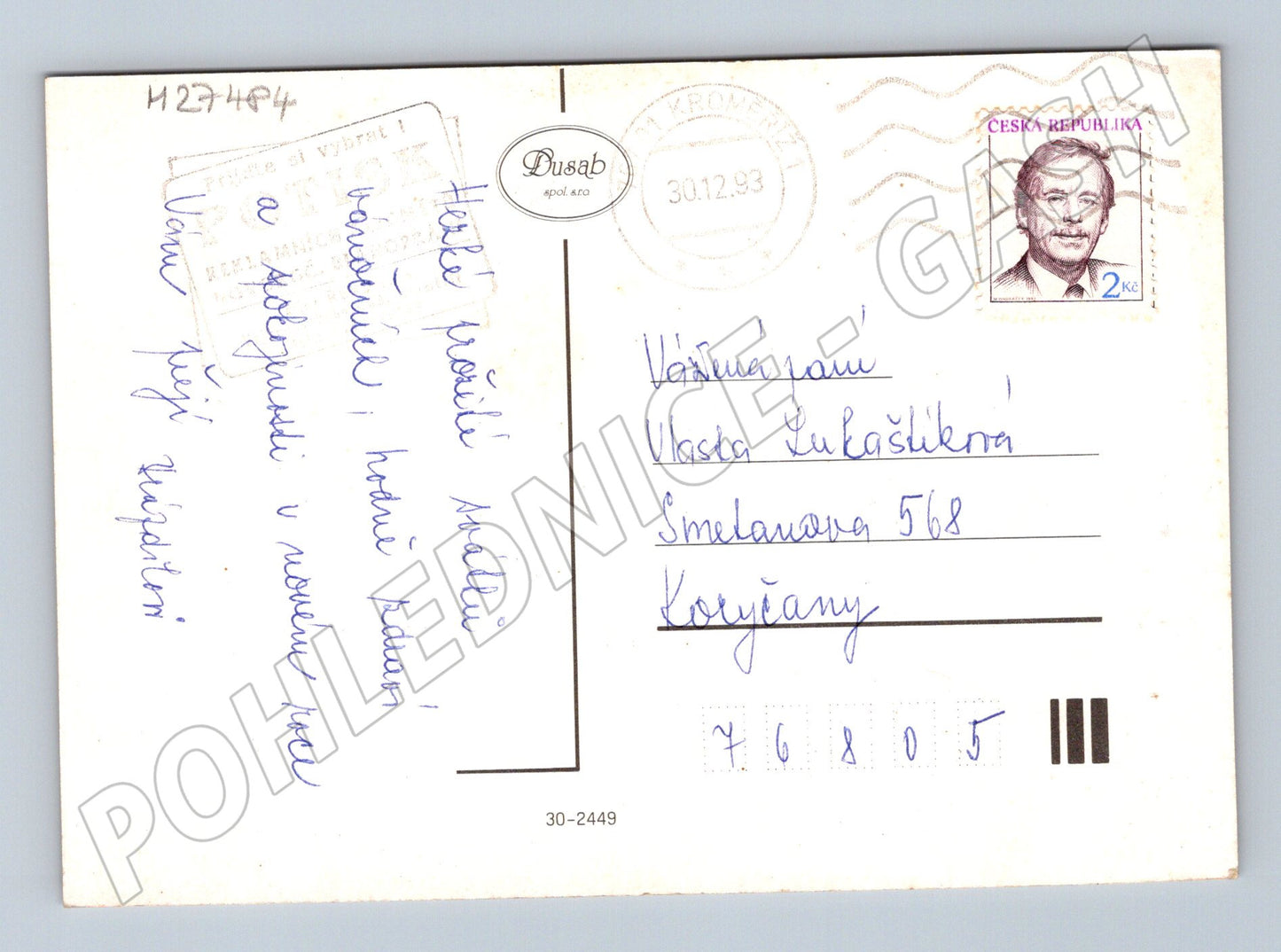 Pohlednice Vánoční s andělíčky 1993 (M27484)
