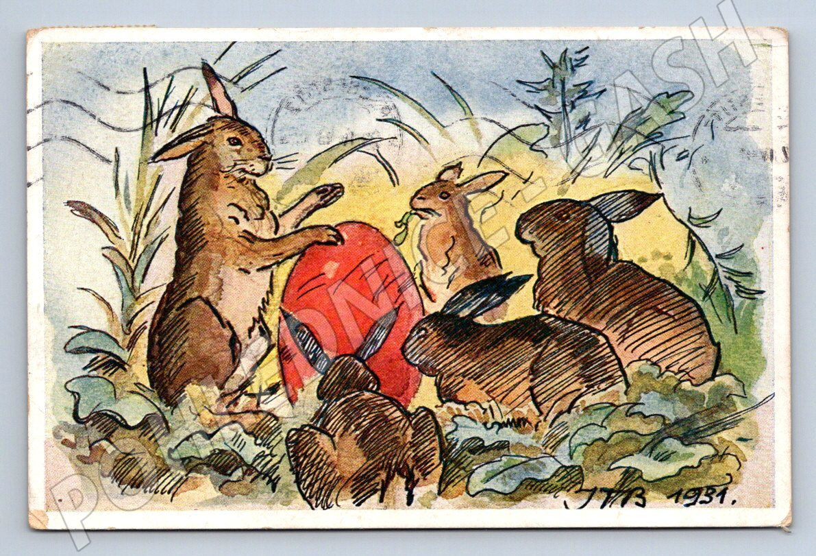 Postcard bunnies 1931 signed by prof. Blažek (M2750)