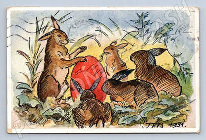 Postcard bunnies 1931 signed by prof. Blažek (M2750)