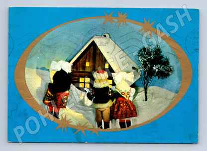 Pohlednice vánoční děti v krojích sníh 1972 (M27500)