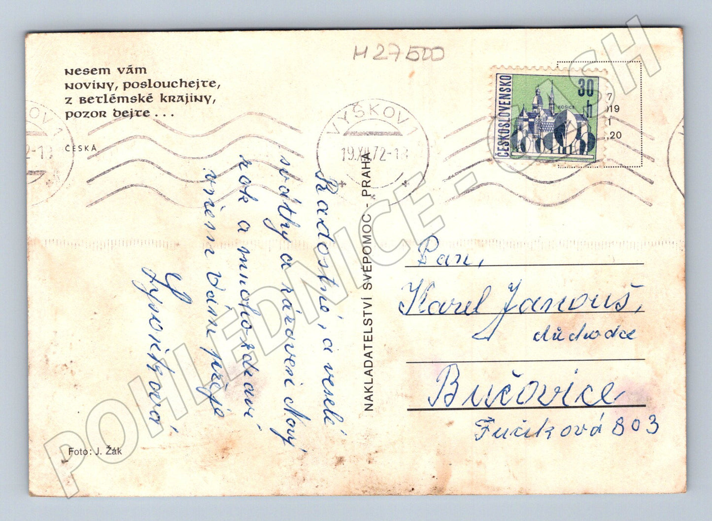 Pohlednice vánoční děti v krojích sníh 1972 (M27500)