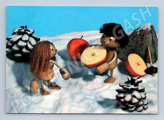 Pohlednice dřevěné postavičky zimní jablka (M27502)