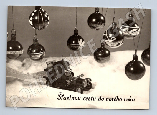 Pohlednice Novoroční motiv s autíčkem 1970 (M27506)