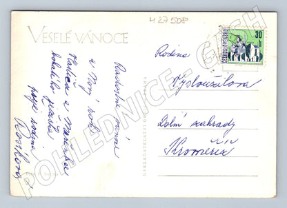 Pohlednice Veselé Vánoce scéna s panenkami (M27508)