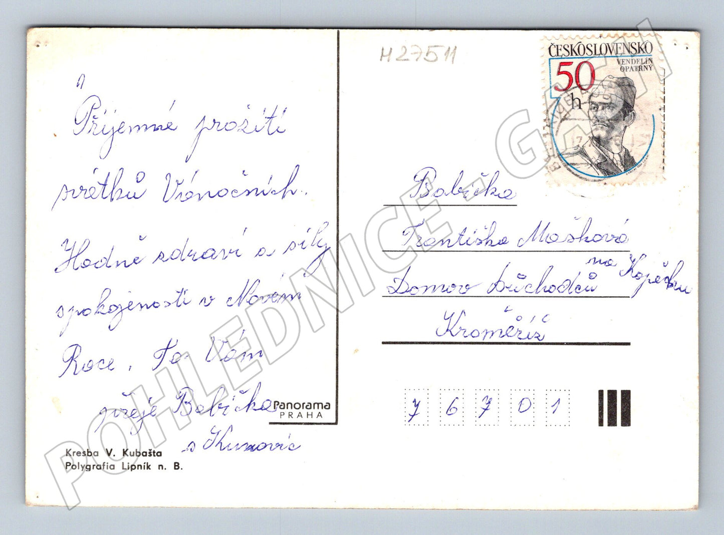 Pohlednice Vánoční trh kresba Kubašta (M27511)
