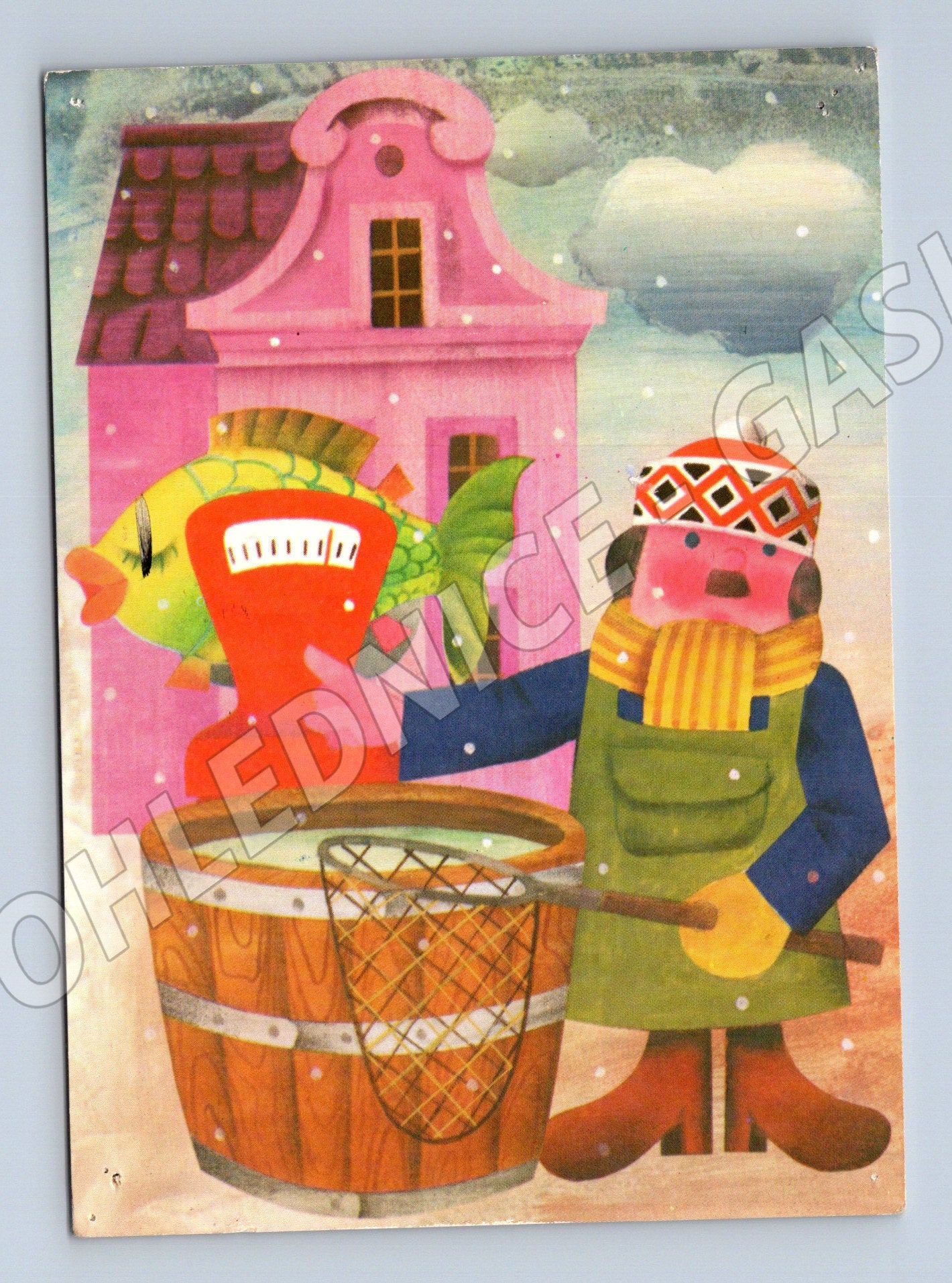 Pohlednice zimní rybář s úlovkem Vánoce 1983 (M27512)
