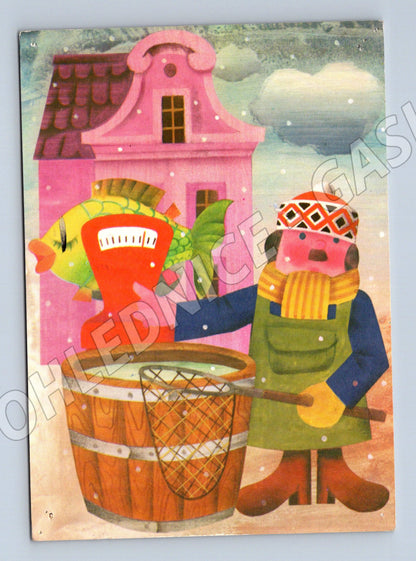 Pohlednice zimní rybář s úlovkem Vánoce 1983 (M27512)