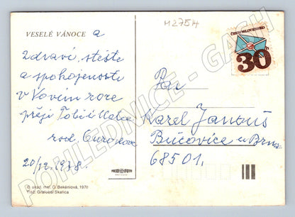 Pohlednice chlapec veze vánoční stromek sáně 1978 (M27514)