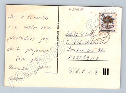 Pohlednice Vánoční skřítek u okna plete 1912 (M27515)