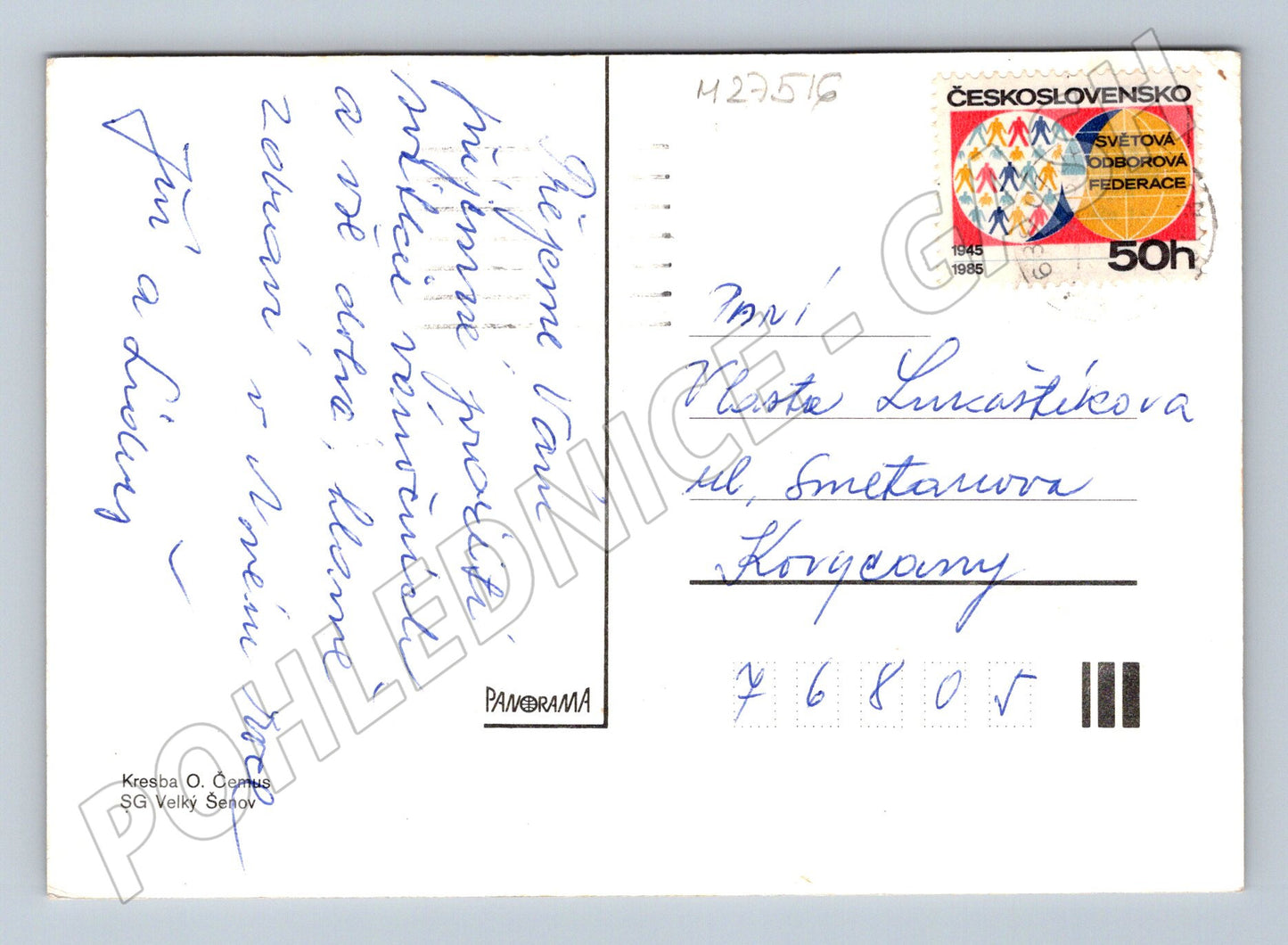 Pohlednice Novoroční motiv děti s rybou 1985 (M27516)