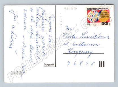 Pohlednice Novoroční motiv děti s rybou 1985 (M27516)
