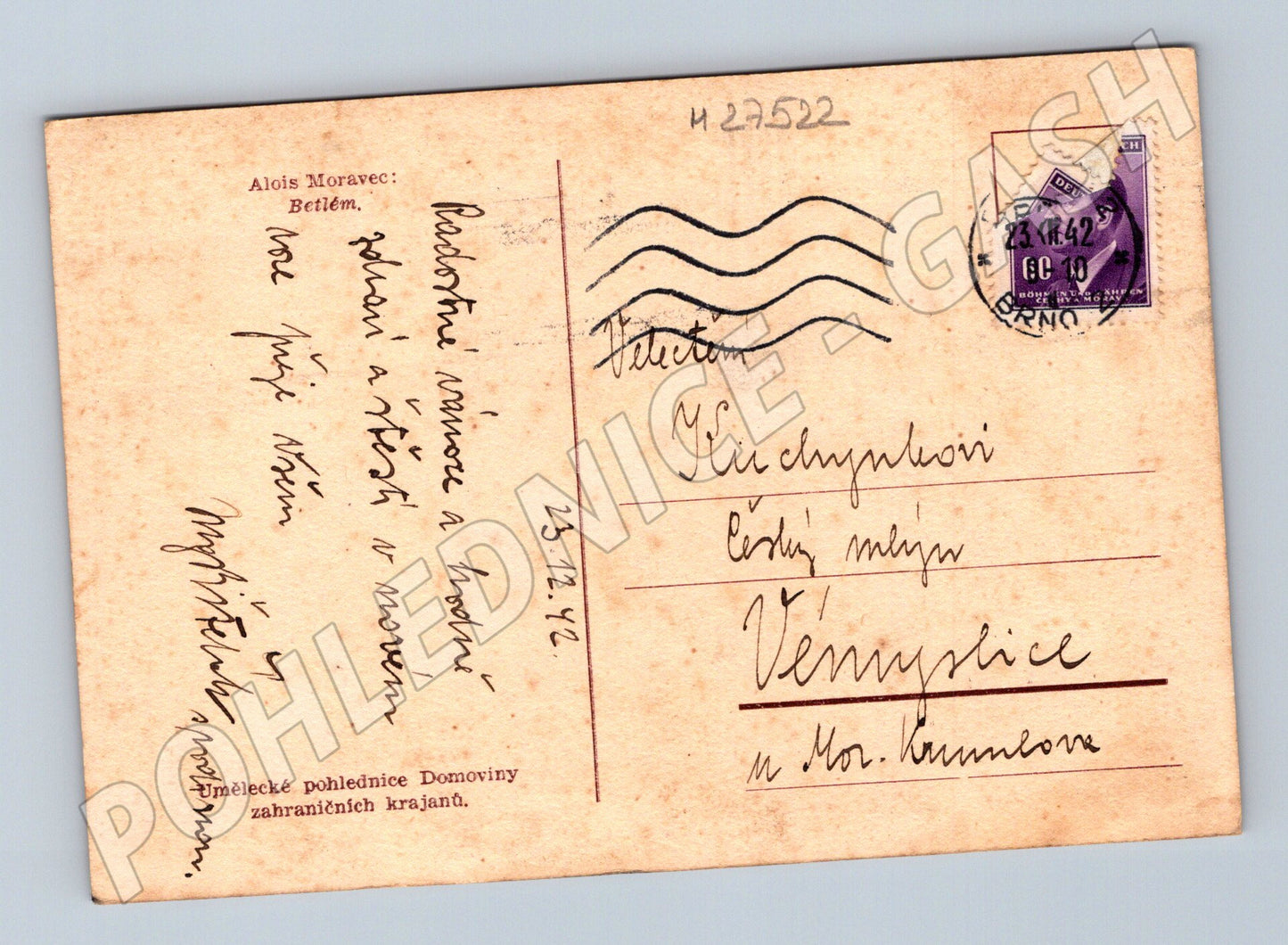 Pohlednice Vánoční Betlém andělé 1942 (M27522)