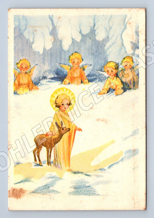 Pohlednice Vánoční andělíčci a srneček 1947 (M27524)