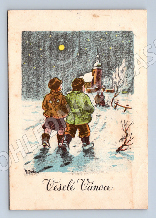Pohlednice Bohuslavice u Kyjova vánoční motiv 1945 (M27537)