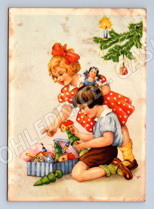 Pohlednice Vánoční/ Novoroční děti s hračkami (M27538)