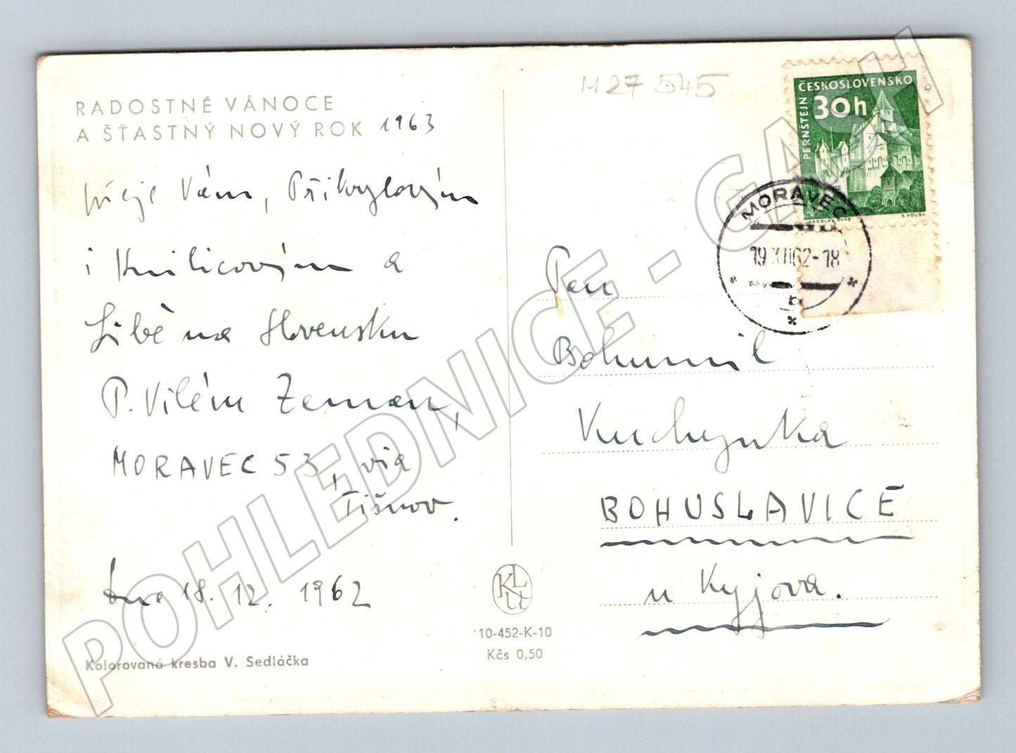 Pohlednice zimní motiv s koněm a saněmi 1962 (M27545)