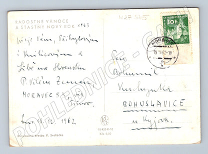 Pohlednice zimní motiv s koněm a saněmi 1962 (M27545)