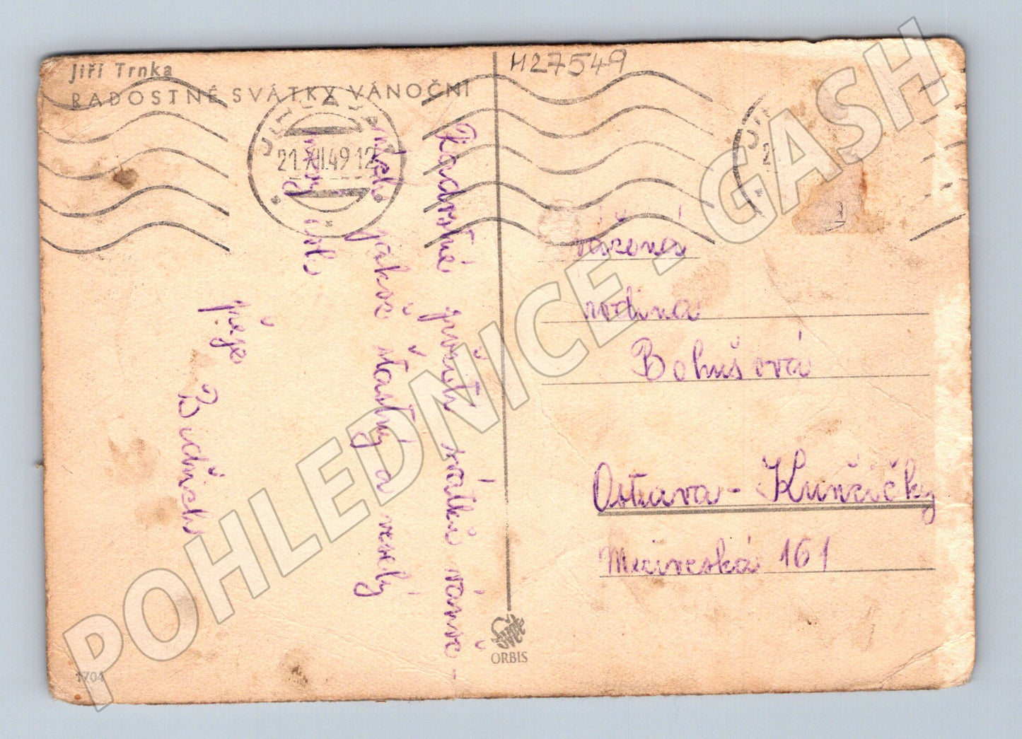 Pohlednice Jiří Trnka vánoční motiv 1949 (M27549)