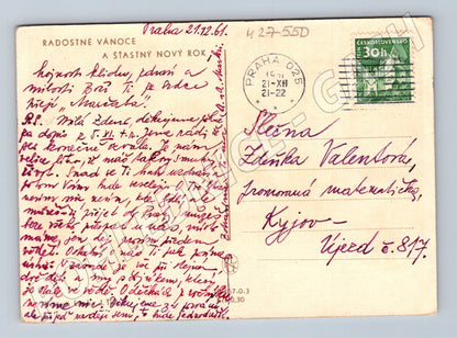 Pohlednice zimní krajina děti Vánoce 1961 (M27550)