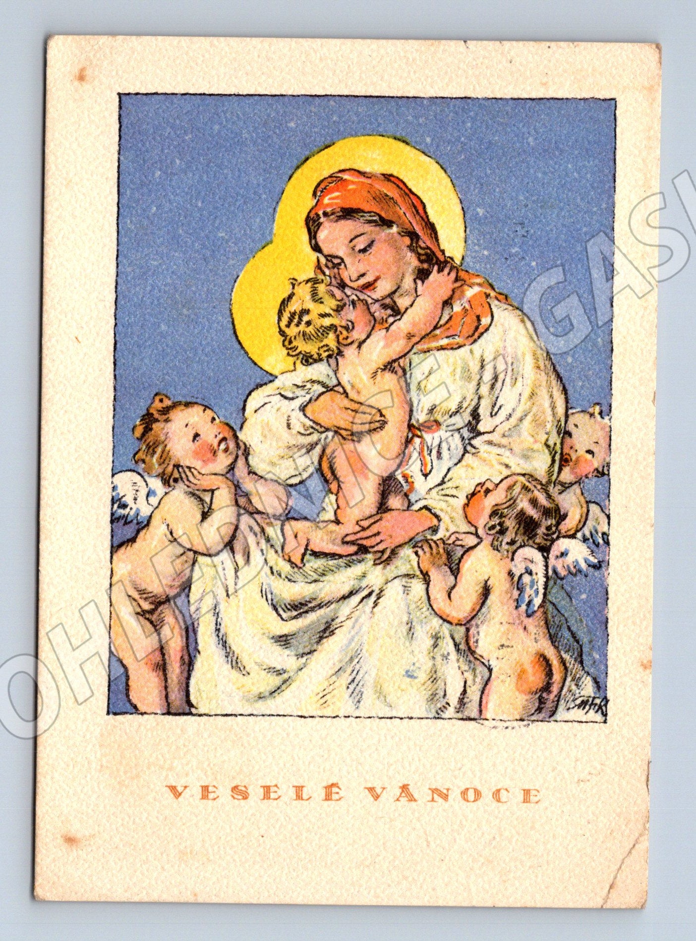 Pohlednice Vánoční Panna Marie Ježíšek andělé 1941 (M27552)