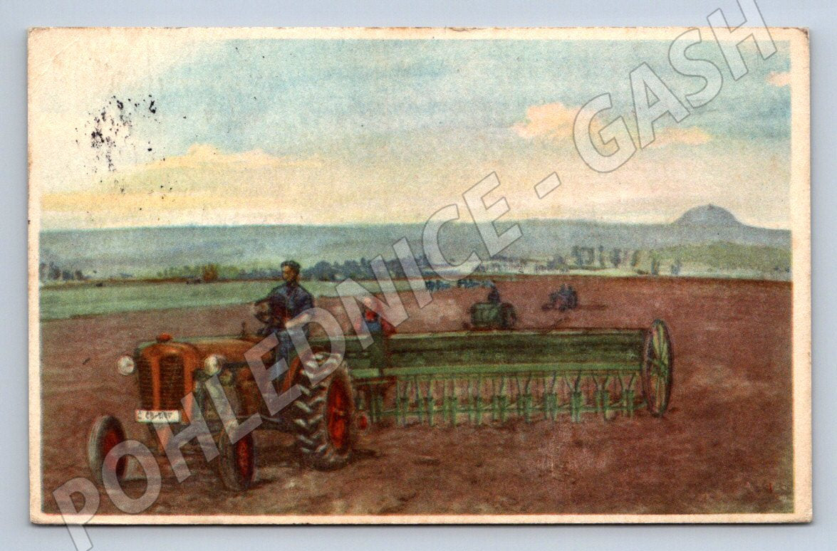 Postcard tractor in the field painting V Charvátovič (M2756)