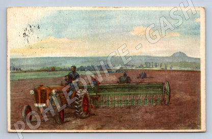 Postcard tractor in the field painting V Charvátovič (M2756)