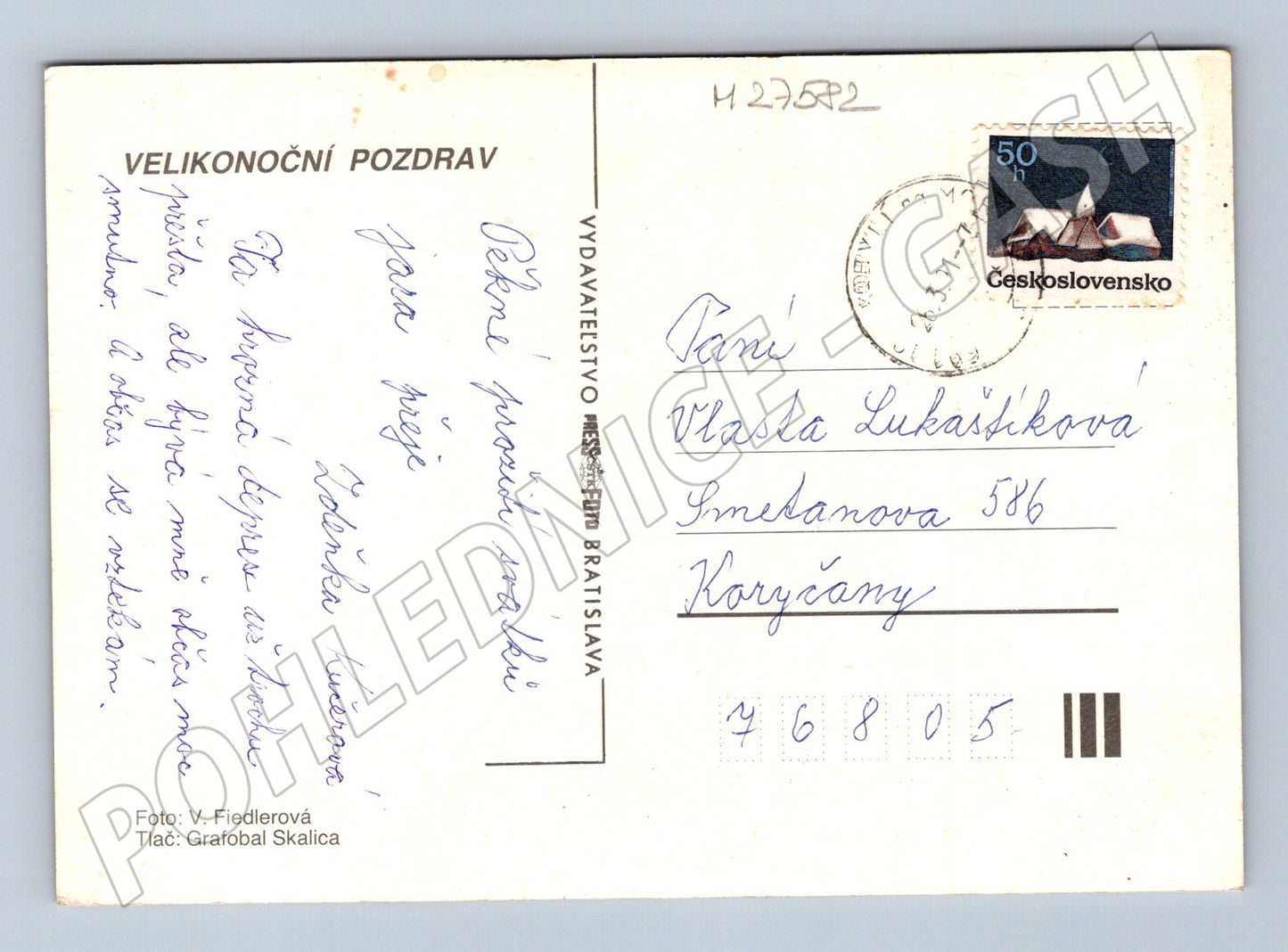 Pohlednice Velikonoční vajíčka v košíku 1971 (M27582)