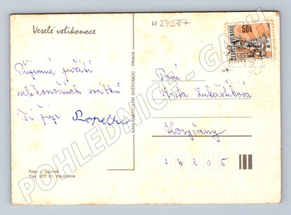 Pohlednice Velikonoční vajíčka v košíku (M27587)