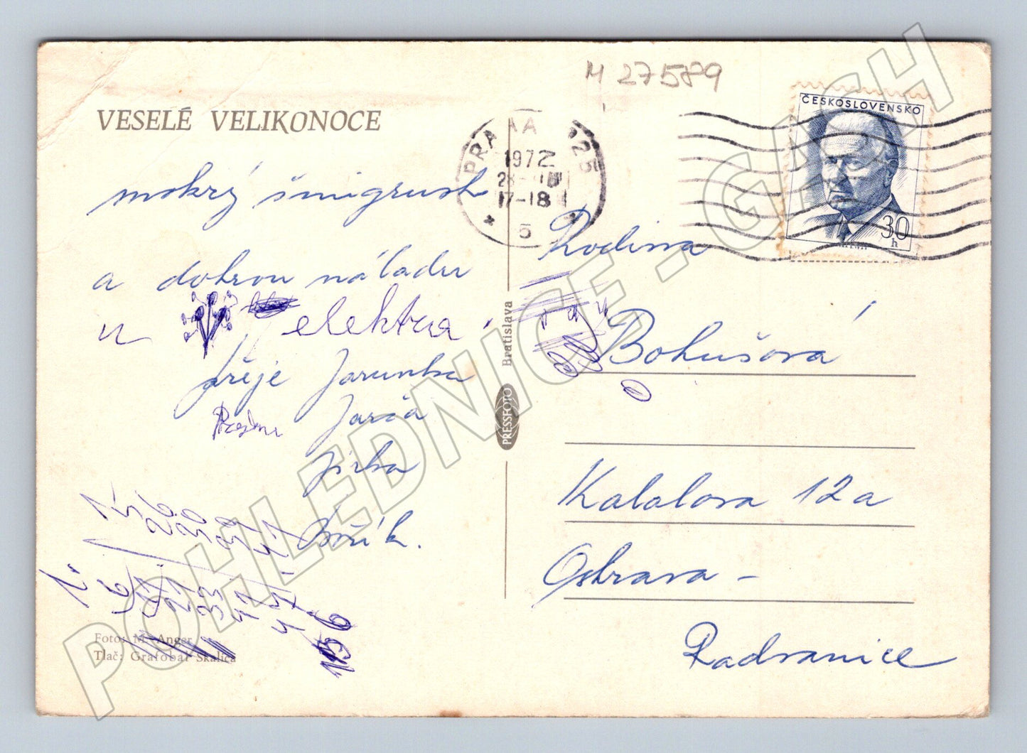 Pohlednice Velikonoční vajíčka květiny 1972 (M27589)