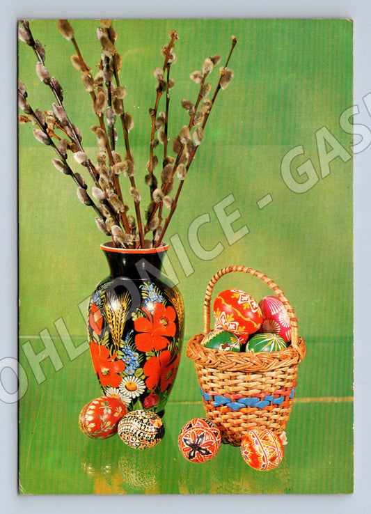 Pohlednice Velikonoční motiv pomlázka a vajíčka 1975 (M27607)