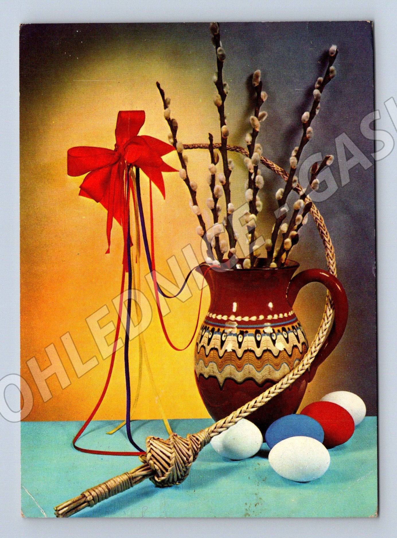 Pohlednice Velikonoce džbán kočičky 1974 (M27622)
