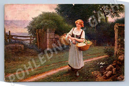 Postcard country girl with baskets 1914 (M2764)